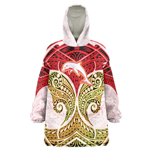 Personalized Dolphins Wearable Blanket Hoodie Polynesian Tribal Pattern Style