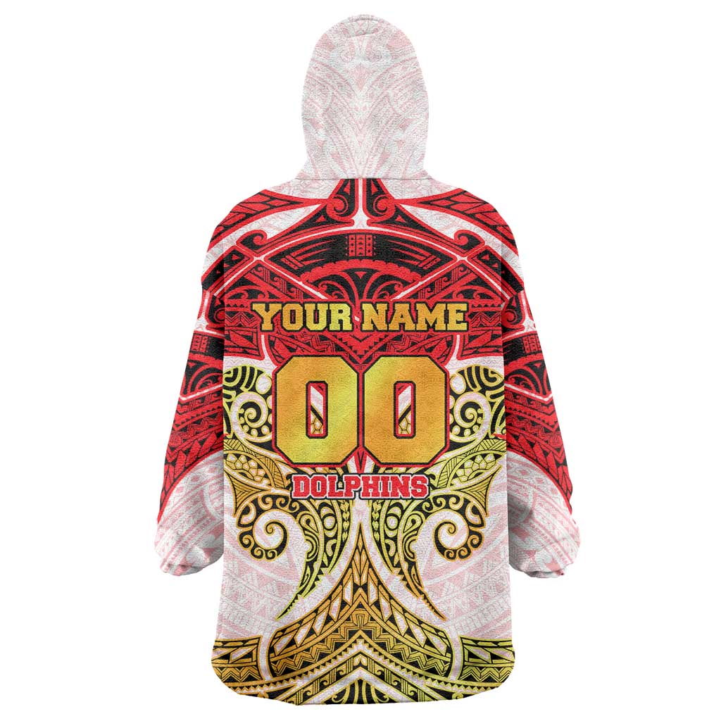 Personalized Dolphins Wearable Blanket Hoodie Polynesian Tribal Pattern Style