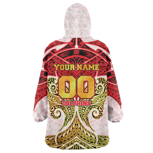 Personalized Dolphins Wearable Blanket Hoodie Polynesian Tribal Pattern Style