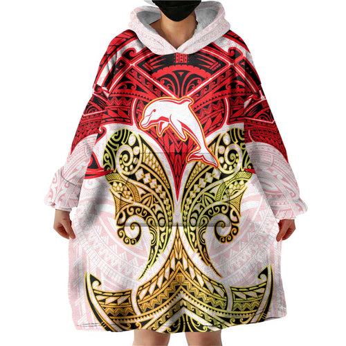 Personalized Dolphins Wearable Blanket Hoodie Polynesian Tribal Pattern Style