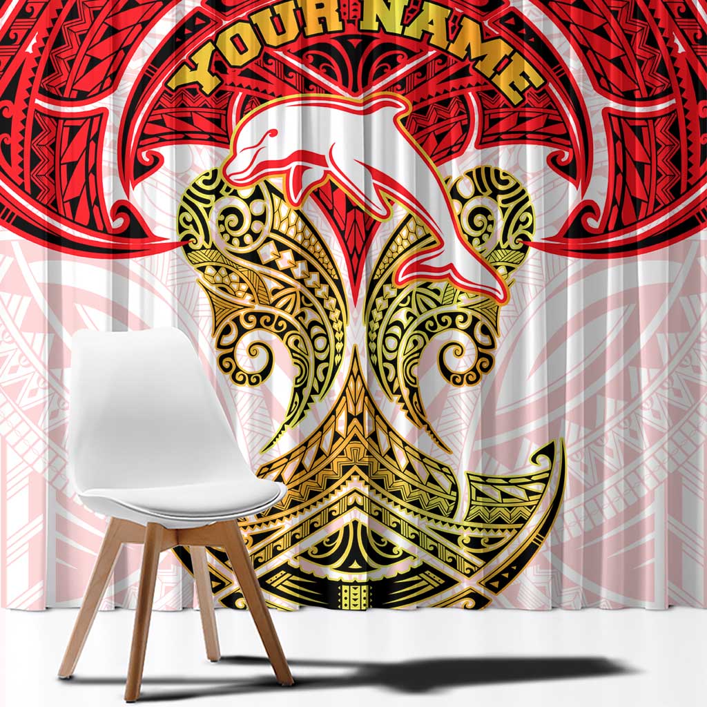 Personalized Dolphins Window Curtain Polynesian Tribal Pattern Style
