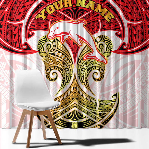 Personalized Dolphins Window Curtain Polynesian Tribal Pattern Style