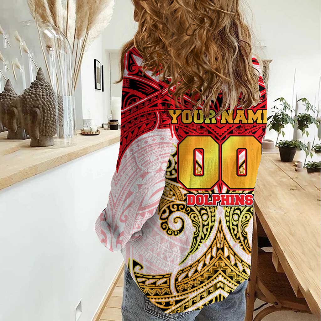 Personalized Dolphins Women Casual Shirt Polynesian Tribal Pattern Style