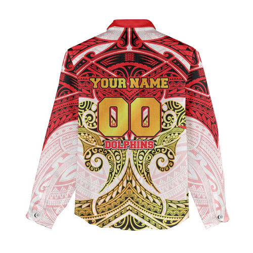 Personalized Dolphins Women Casual Shirt Polynesian Tribal Pattern Style