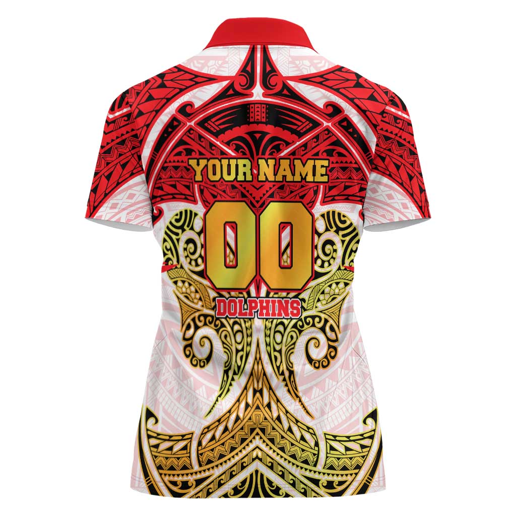 Personalized Dolphins Women Polo Shirt Polynesian Tribal Pattern Style