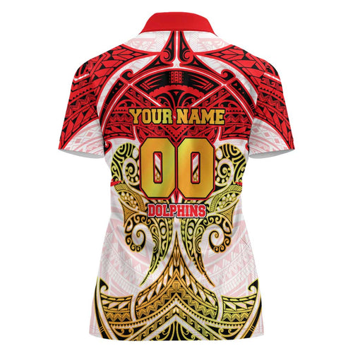 Personalized Dolphins Women Polo Shirt Polynesian Tribal Pattern Style
