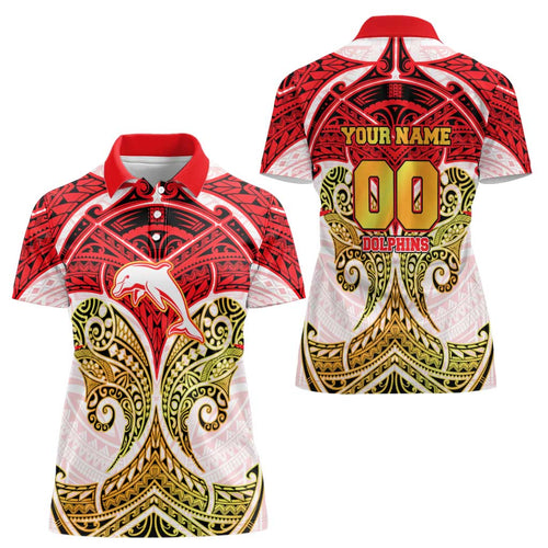 Personalized Dolphins Women Polo Shirt Polynesian Tribal Pattern Style