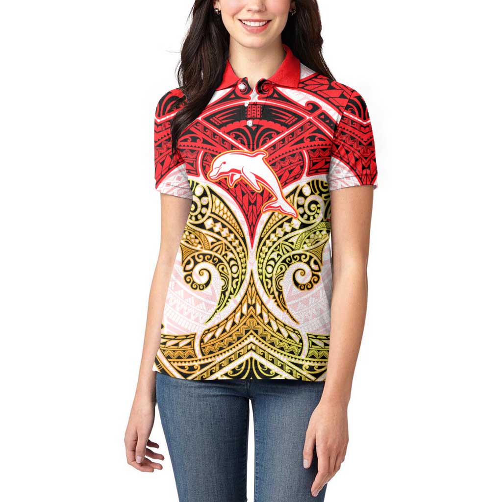 Personalized Dolphins Women Polo Shirt Polynesian Tribal Pattern Style