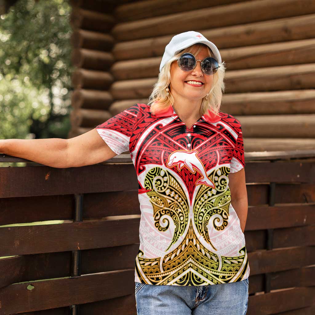 Personalized Dolphins Women Polo Shirt Polynesian Tribal Pattern Style