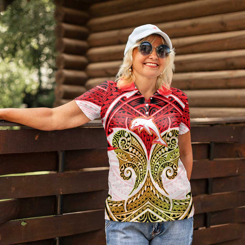 Personalized Dolphins Women Polo Shirt Polynesian Tribal Pattern Style