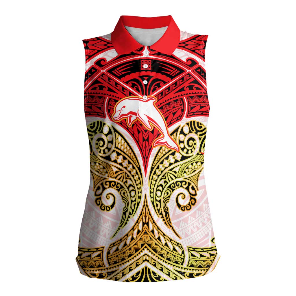 Personalized Dolphins Women Sleeveless Polo Shirt Polynesian Tribal Pattern Style