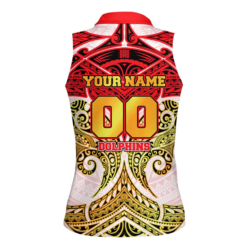 Personalized Dolphins Women Sleeveless Polo Shirt Polynesian Tribal Pattern Style
