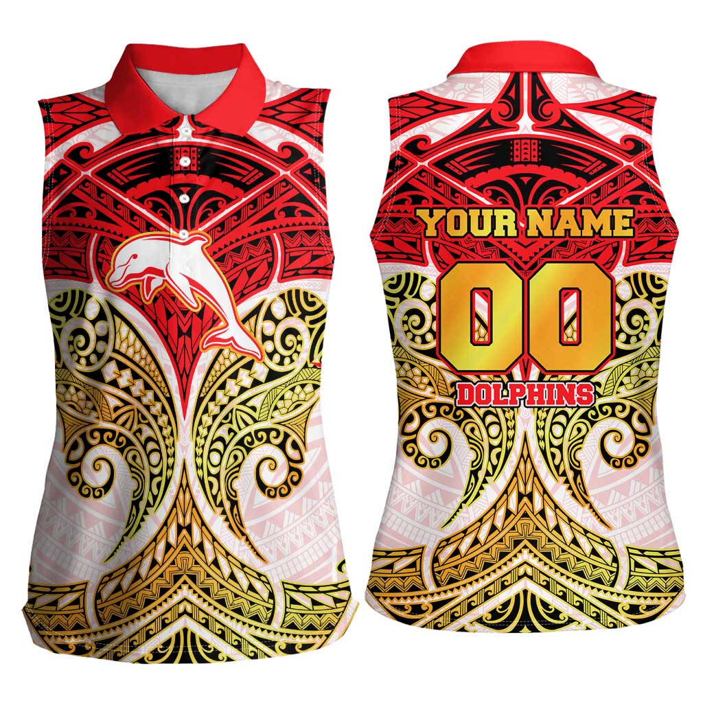 Personalized Dolphins Women Sleeveless Polo Shirt Polynesian Tribal Pattern Style