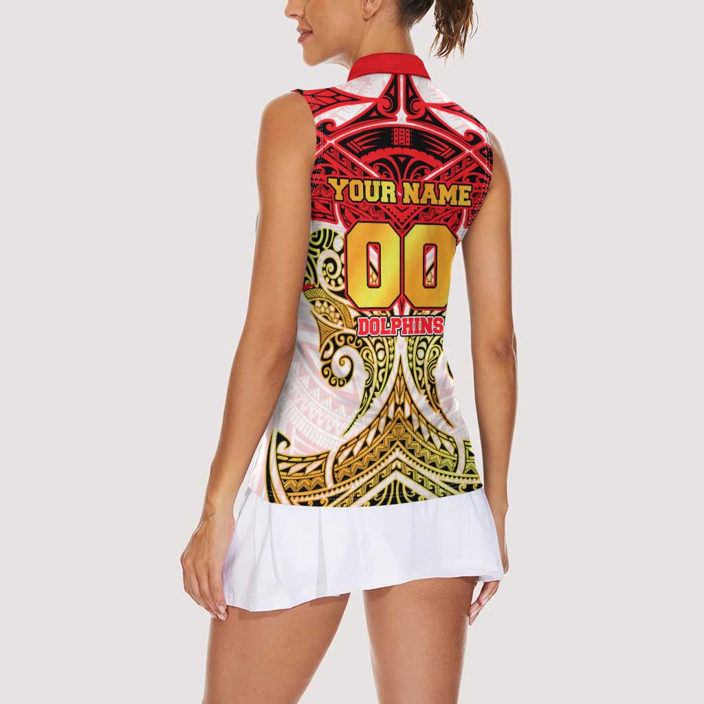 Personalized Dolphins Women Sleeveless Polo Shirt Polynesian Tribal Pattern Style