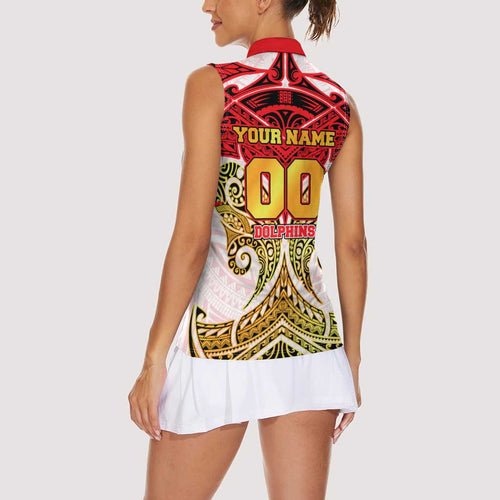 Personalized Dolphins Women Sleeveless Polo Shirt Polynesian Tribal Pattern Style