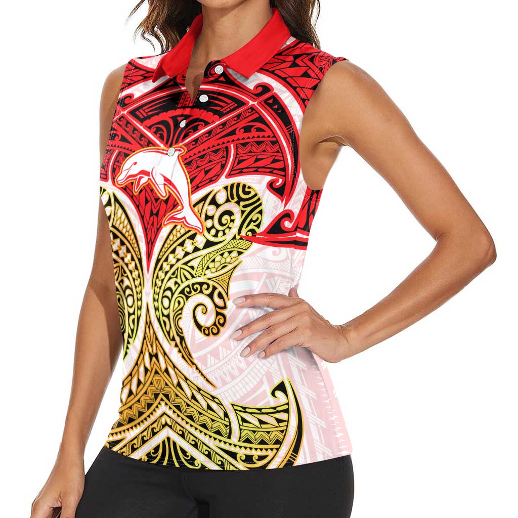 Personalized Dolphins Women Sleeveless Polo Shirt Polynesian Tribal Pattern Style