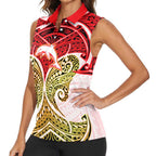 Personalized Dolphins Women Sleeveless Polo Shirt Polynesian Tribal Pattern Style