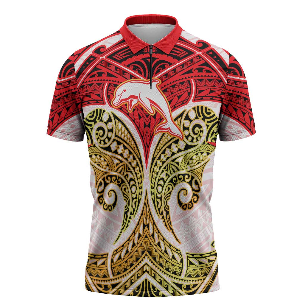 Personalized Dolphins Zipper Polo Shirt Polynesian Tribal Pattern Style