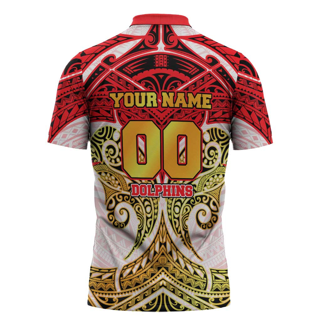Personalized Dolphins Zipper Polo Shirt Polynesian Tribal Pattern Style
