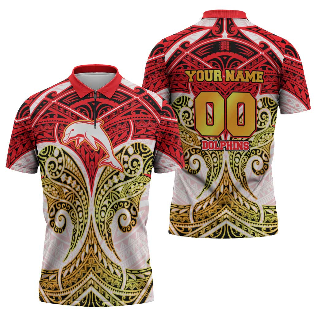 Personalized Dolphins Zipper Polo Shirt Polynesian Tribal Pattern Style