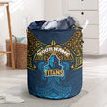 Personalized Gold Coast Titans Laundry Basket Polynesian Tribal Pattern Style
