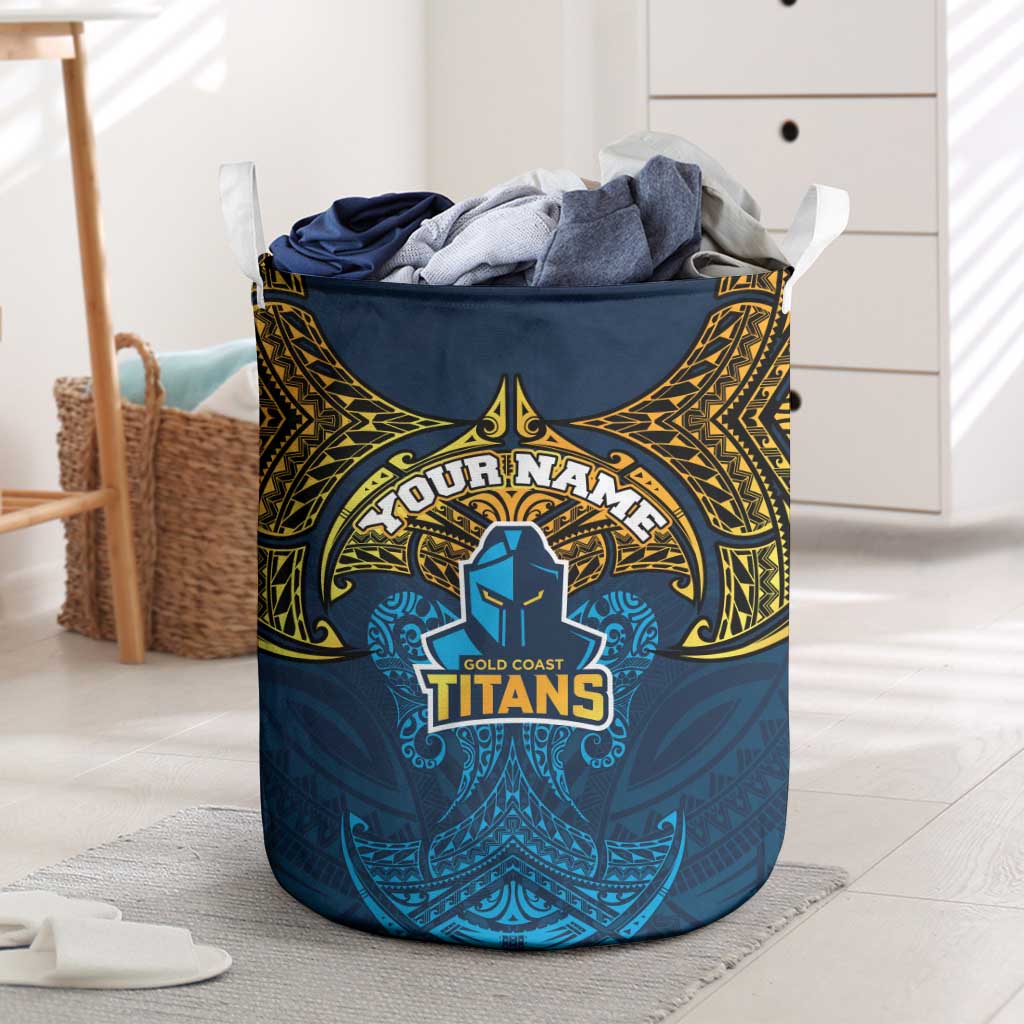 Personalized Gold Coast Titans Laundry Basket Polynesian Tribal Pattern Style
