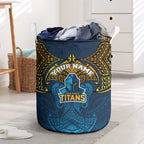 Personalized Gold Coast Titans Laundry Basket Polynesian Tribal Pattern Style