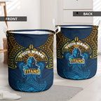 Personalized Gold Coast Titans Laundry Basket Polynesian Tribal Pattern Style
