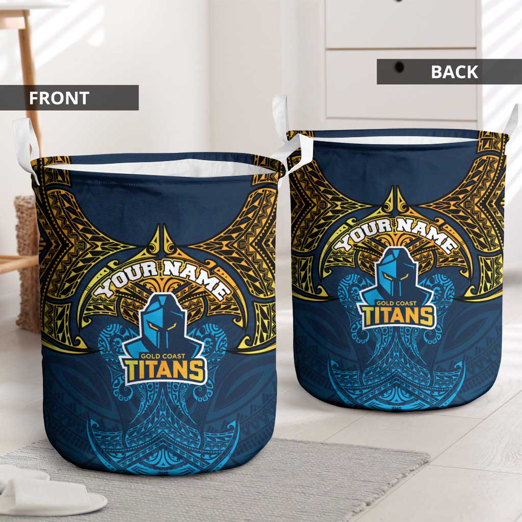Personalized Gold Coast Titans Laundry Basket Polynesian Tribal Pattern Style