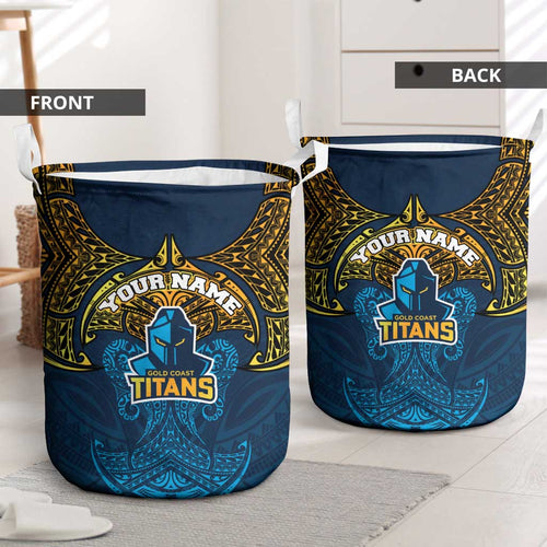 Personalized Gold Coast Titans Laundry Basket Polynesian Tribal Pattern Style