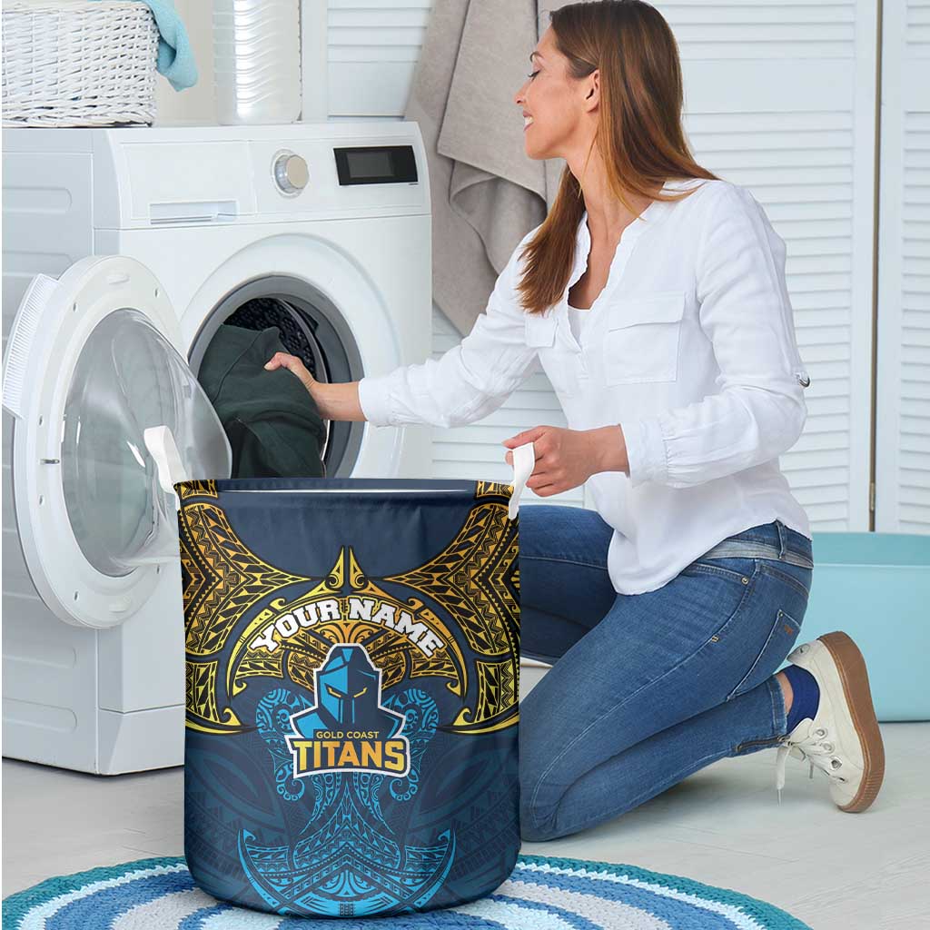 Personalized Gold Coast Titans Laundry Basket Polynesian Tribal Pattern Style