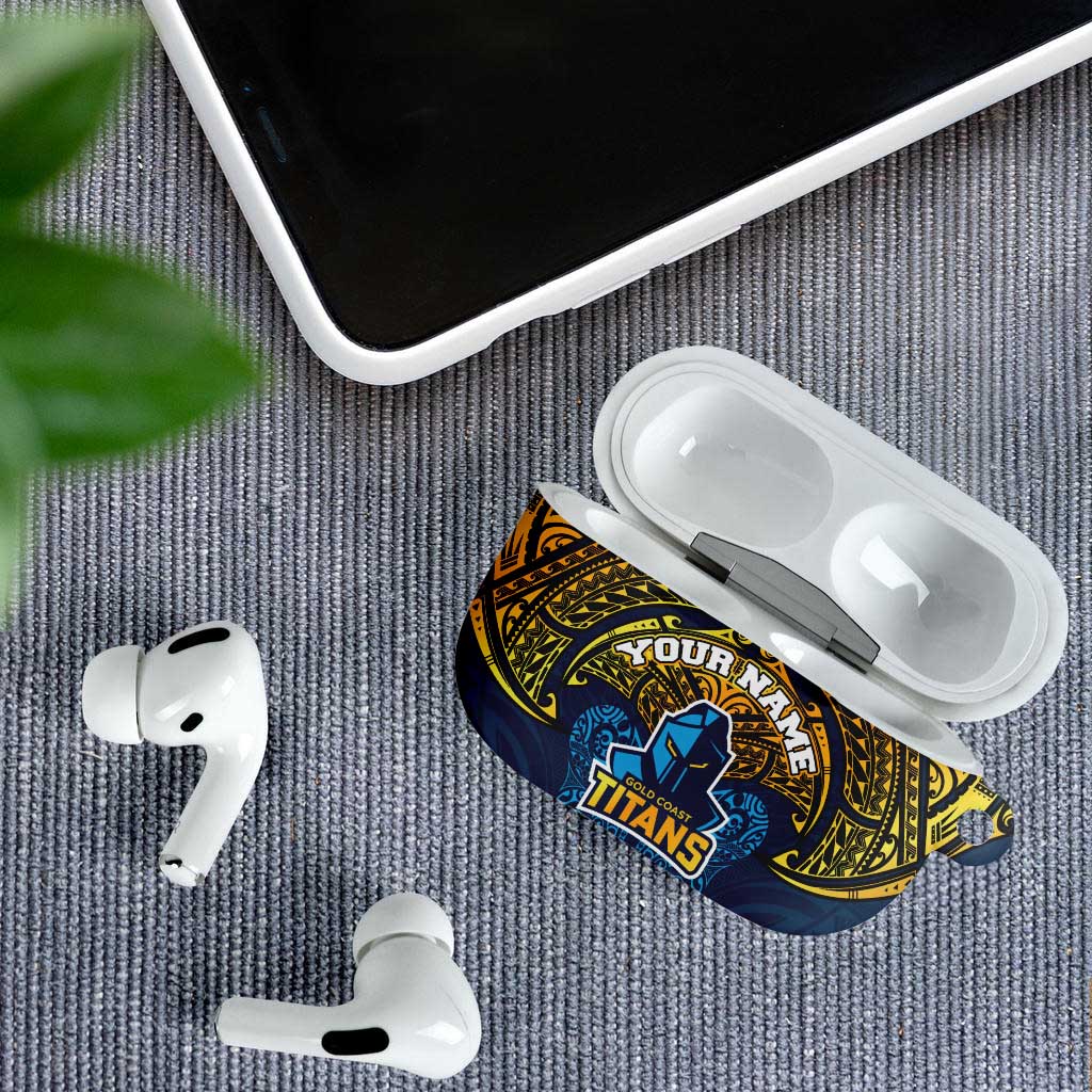 Personalized Gold Coast Titans AirPods Case Polynesian Tribal Pattern Style