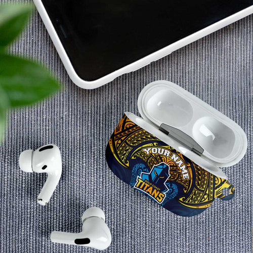 Personalized Gold Coast Titans AirPods Case Polynesian Tribal Pattern Style