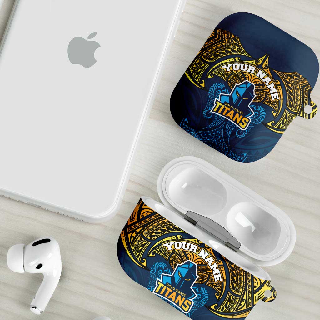Personalized Gold Coast Titans AirPods Case Polynesian Tribal Pattern Style