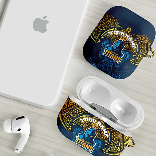 Personalized Gold Coast Titans AirPods Case Polynesian Tribal Pattern Style