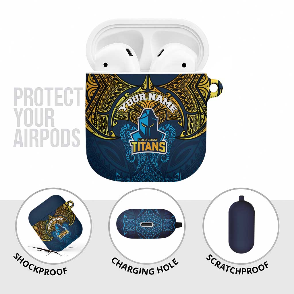 Personalized Gold Coast Titans AirPods Case Polynesian Tribal Pattern Style