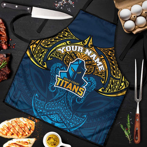 Personalized Gold Coast Titans Apron Polynesian Tribal Pattern Style