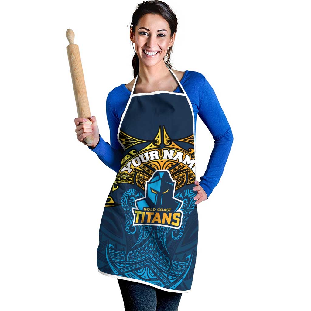Personalized Gold Coast Titans Apron Polynesian Tribal Pattern Style