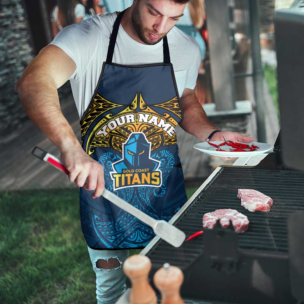 Personalized Gold Coast Titans Apron Polynesian Tribal Pattern Style