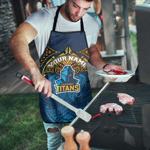 Personalized Gold Coast Titans Apron Polynesian Tribal Pattern Style