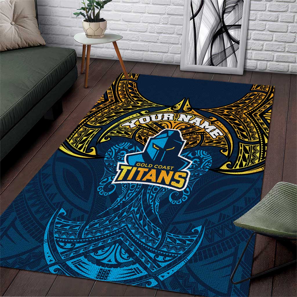 Personalized Gold Coast Titans Area Rug Polynesian Tribal Pattern Style