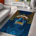 Personalized Gold Coast Titans Area Rug Polynesian Tribal Pattern Style