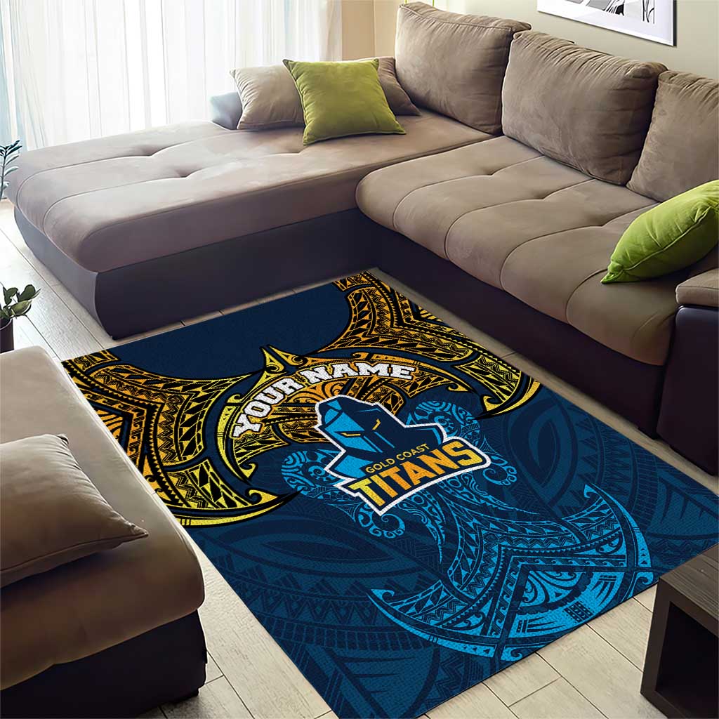 Personalized Gold Coast Titans Area Rug Polynesian Tribal Pattern Style