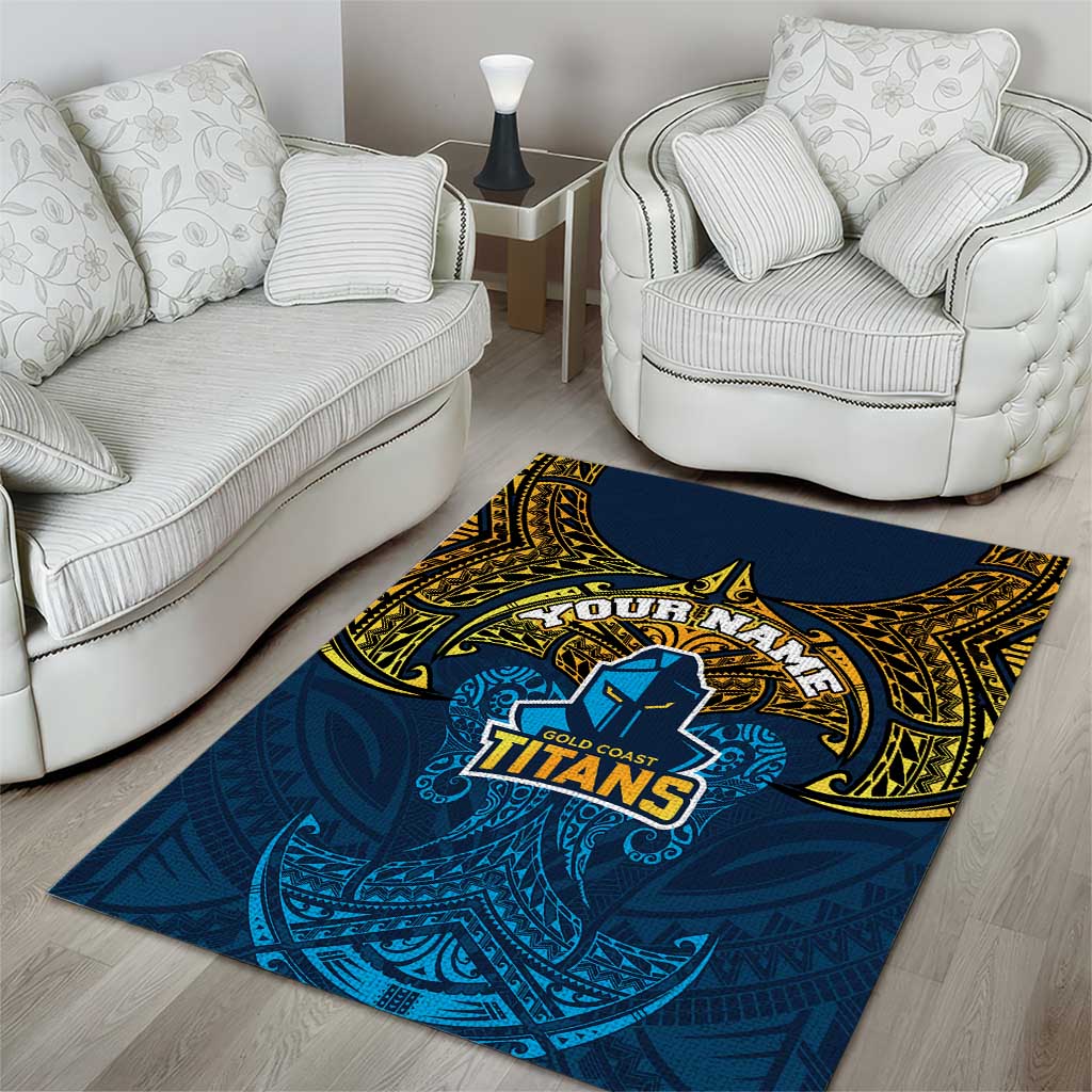 Personalized Gold Coast Titans Area Rug Polynesian Tribal Pattern Style