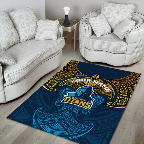 Personalized Gold Coast Titans Area Rug Polynesian Tribal Pattern Style