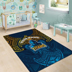 Personalized Gold Coast Titans Area Rug Polynesian Tribal Pattern Style