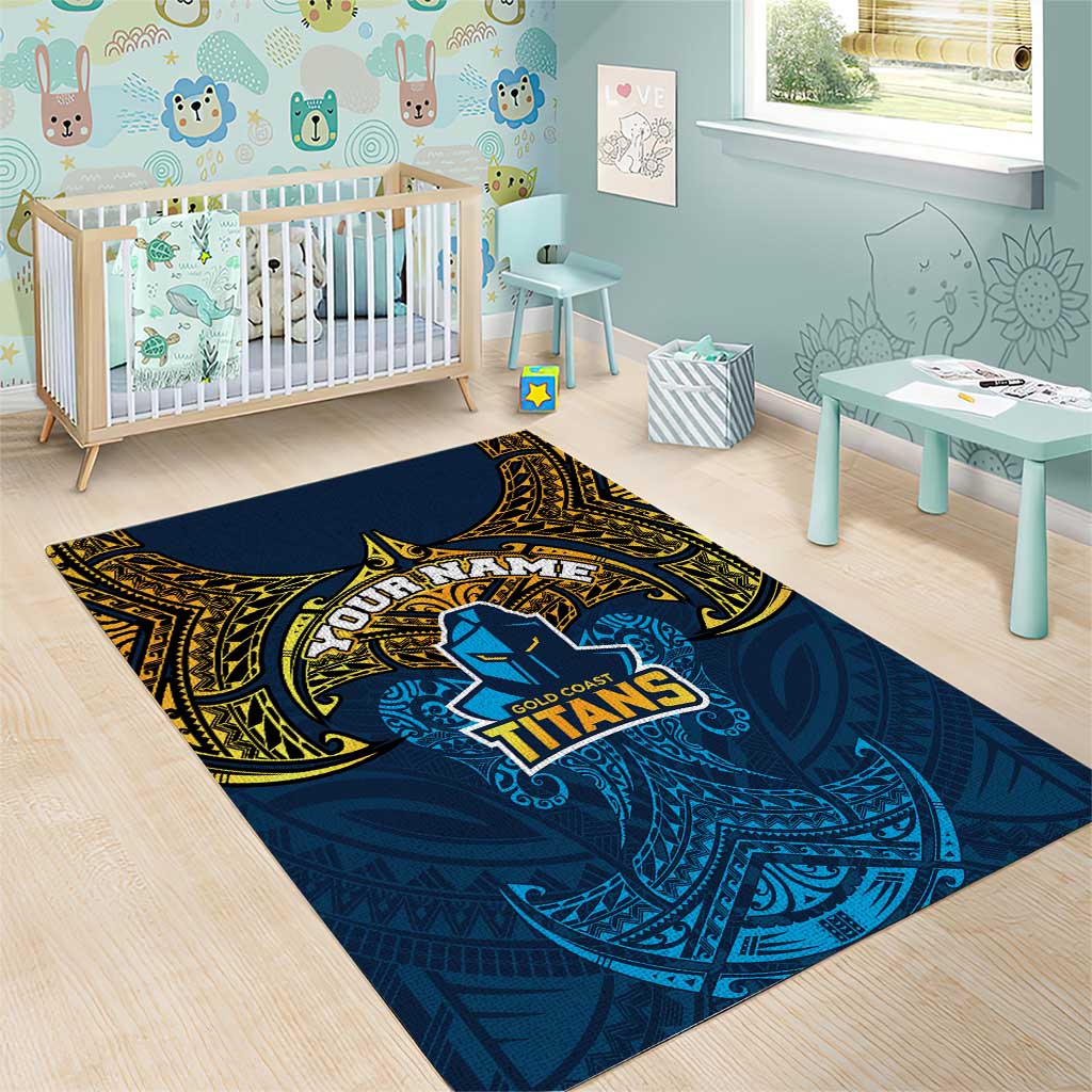 Personalized Gold Coast Titans Area Rug Polynesian Tribal Pattern Style
