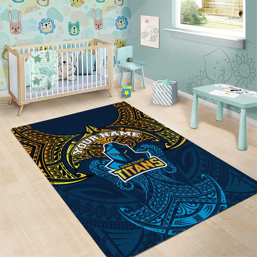 Personalized Gold Coast Titans Area Rug Polynesian Tribal Pattern Style