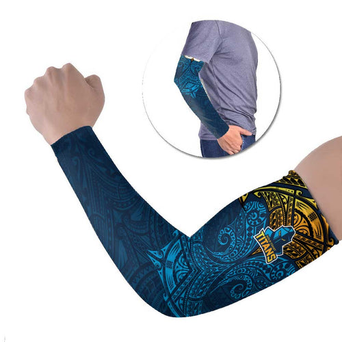 Personalized Gold Coast Titans Arm Sleeves Polynesian Tribal Pattern Style