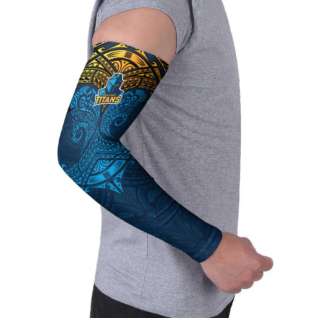 Personalized Gold Coast Titans Arm Sleeves Polynesian Tribal Pattern Style